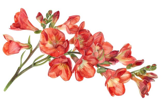 n posy of red freesia flowers isolated on white background