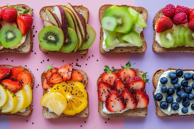 na de training kleurrijke toast snacks flatlay ontbijt gezond eten