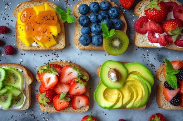 na de training kleurrijke toast snacks flatlay ontbijt gezond eten