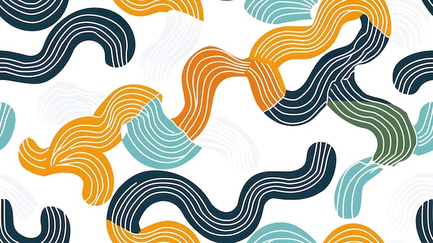 Naadloos abstract patroon met minimalistische gebogen lijnen en vloeiende organische vormen in vet kleuren