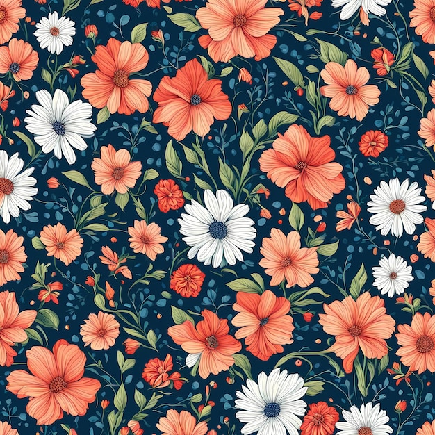 naadloos bloemen patroon met koninklijk blauw en perzik kleur schaduw achtergrond illustratie