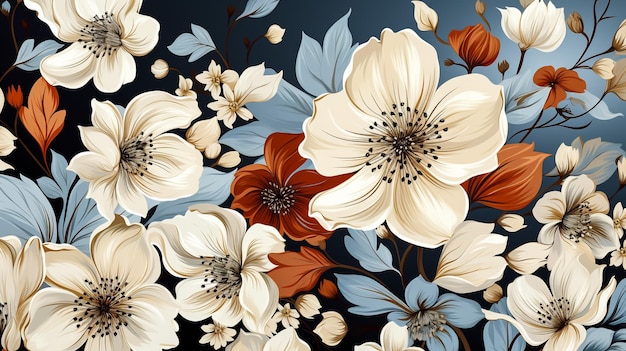 Naadloos bloemenpatroon bloemen zwarte achtergrond vector illustratie