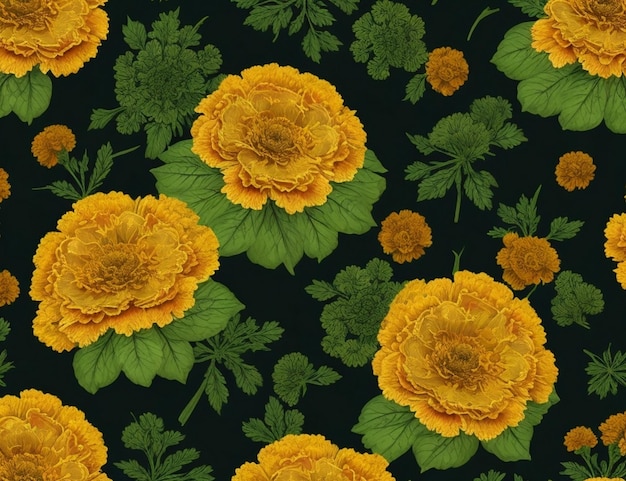 Naadloos bloemenpatroon marigold bloem met bladeren