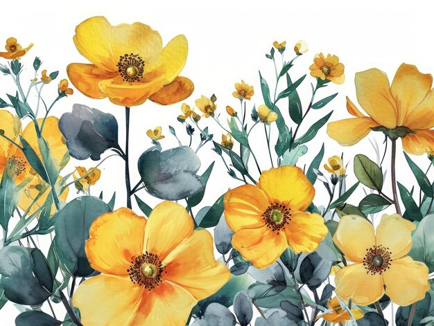 Naadloos bloemenpatroon met gele papaver met de hand getekende aquarellillustratie Generatieve AI