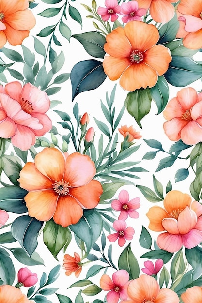 Naadloos bloemenpatroon prachtig behang met oranje en roze bloemen waterverf