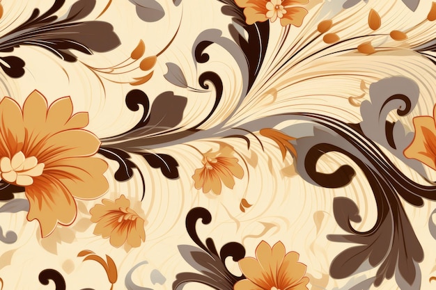 naadloos bloemmotief met bruine en oranje bloemen op een beige achtergrond