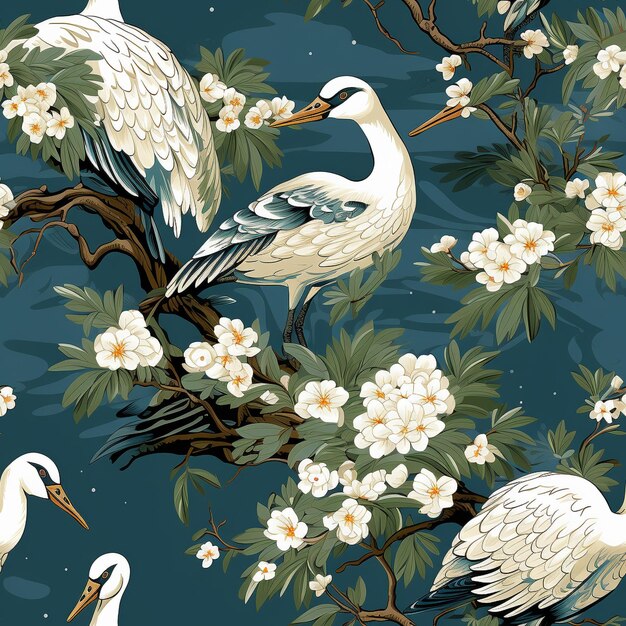 Foto naadloos chinoiserie patroon met vogel generatieve ai