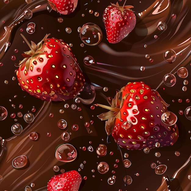 Foto naadloos dessertbanner met aardbeien in vloeibare chocolade
