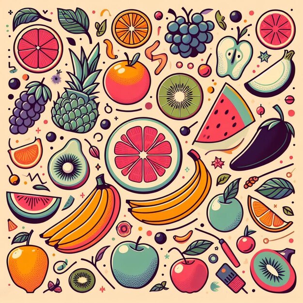 Foto naadloos eindeloos fruit amp groenten patroon decor vector art illustratie avatar icon wallpaper pic