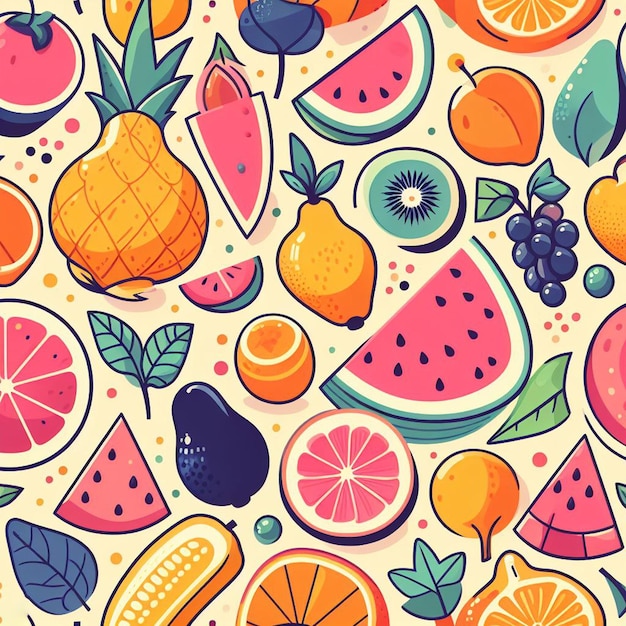 Naadloos eindeloos fruit amp groenten Patroon Decor Vector Art Illustratie Avatar Icon Wallpaper Pic