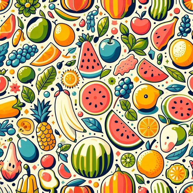 Naadloos eindeloos fruit amp groenten Patroon Decor Vector Art Illustratie Avatar Icon Wallpaper Pic