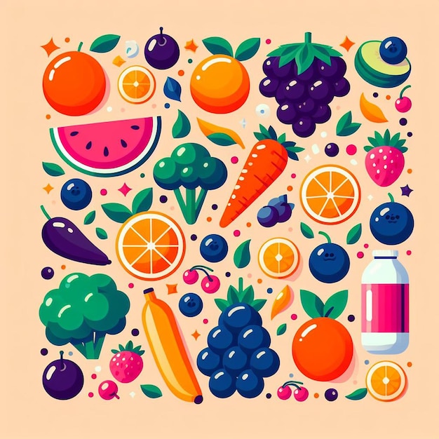 Naadloos eindeloos fruit amp groenten Patroon Decor Vector Art Illustratie Avatar Icon Wallpaper Pic