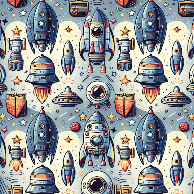 Foto naadloos eindeloze raketten ufo's buitenaardsen patroon decor vector kunst illustratie avatar icoon behang pic
