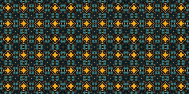 Naadloos geïllustreerd patroon gemaakt van abstracte elementen in geel blauw en zwart