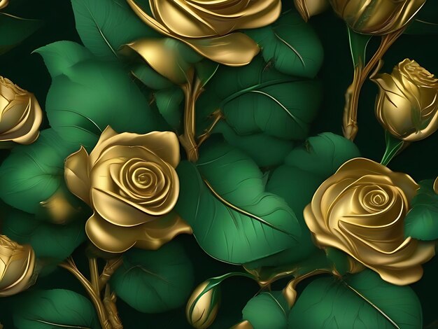 Naadloos gouden bloemenpatroon 4k behang gegenereerd door AI