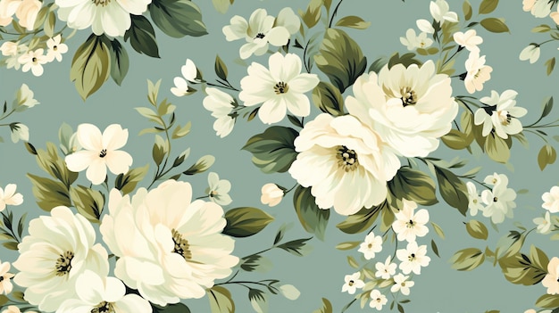 Naadloos klassiek behang met retro vintage bloemenpatroon op groene achtergrond Textielontwerp
