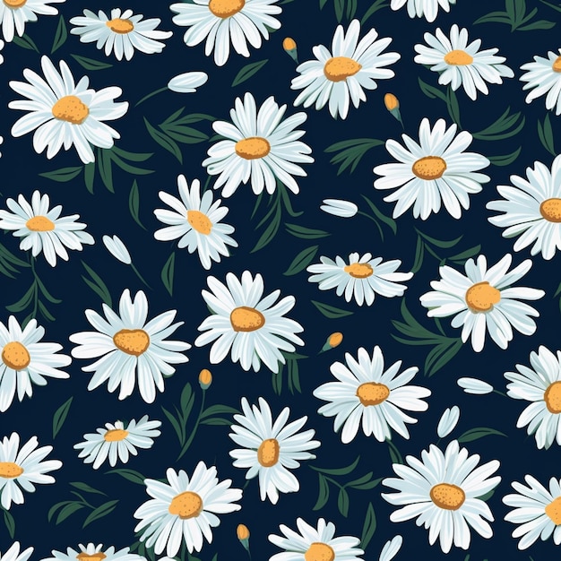 Naadloos madeliefjepatroon met witte bloemen op een donkerblauwe generatieve ai als achtergrond