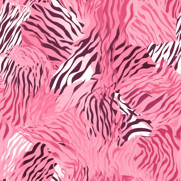 Naadloos ontwerp van roze tijgerbont met gestreepte texturen en dierenpatronen zoals tijgerstrepen en zebra-AI-generatie
