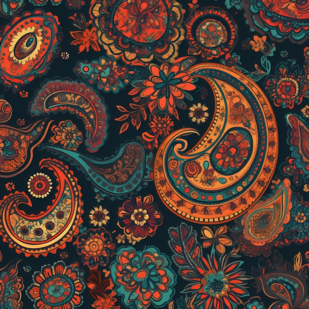 Naadloos Paisley-patroon met gedurfde kleuren