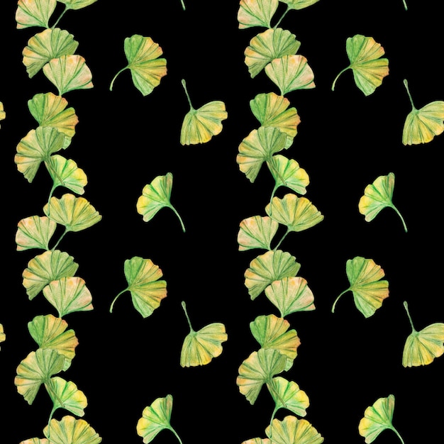 Naadloos patroon ginkgo biloba groene en gele bladeren print plantkunde gebladerte Aquarel takken Bladeren clip art