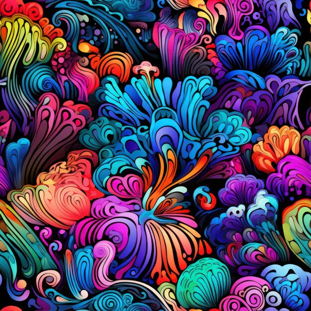 Naadloos patroon met abstracte met de hand getekende golven Kleurige achtergrond psychedelische patronen