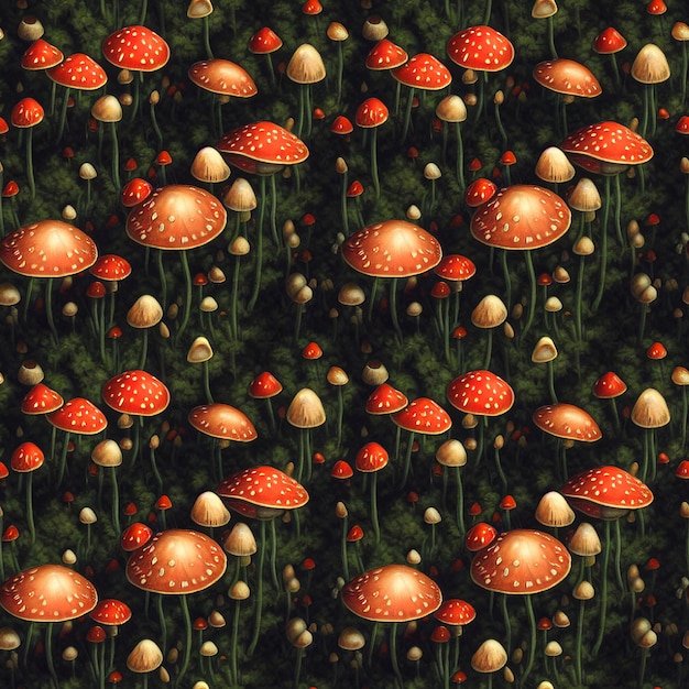 Foto naadloos patroon met amanita muscaria-paddenstoelen gegenereerde ai hedendaagse kunst