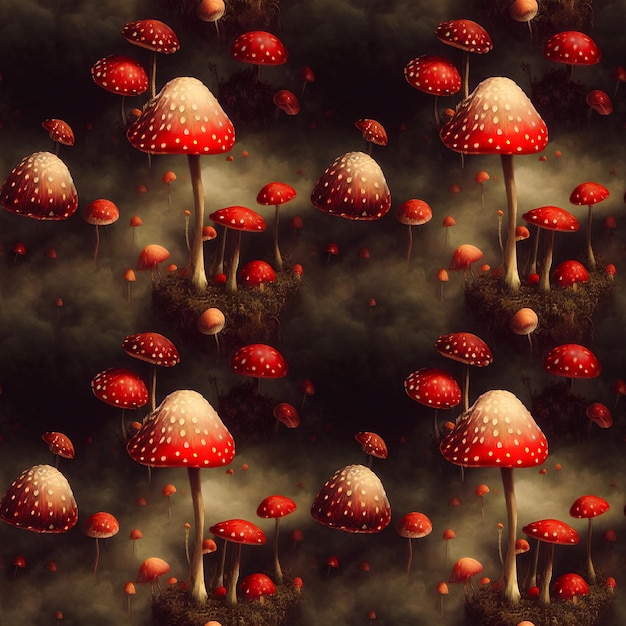 Foto naadloos patroon met amanita muscaria-paddenstoelen gegenereerde ai hedendaagse kunst