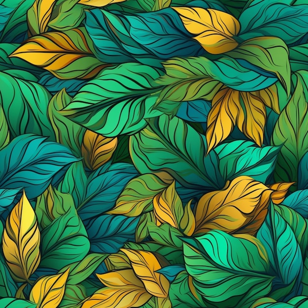 Naadloos patroon met bladeren op een donkere achtergrond.