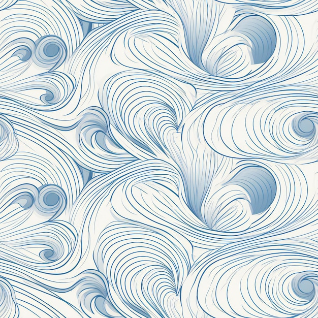Naadloos patroon met blauwe golven op een witte achtergrond.
