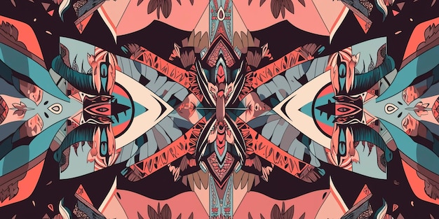 Naadloos patroon met een tribal-geïnspireerd ontwerp met geometrische vormen en gedurfde kleuren Generatieve AI