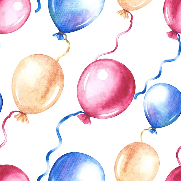 Naadloos patroon met feestelijke ballonnen Blauw geel en roze handgemaakte aquarel illustratie