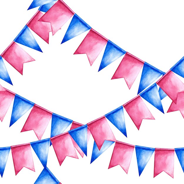 naadloos patroon met feestelijke vlaggen en kransen Handgemaakte aquarel illustratie