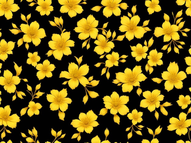 Naadloos patroon met gele bloemen op een zwarte achtergrond