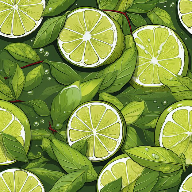 naadloos patroon met groene limoen- en citroensnijden