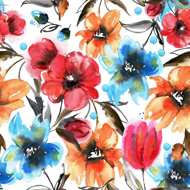 Naadloos patroon met handgeschilderde aquarel bloemen