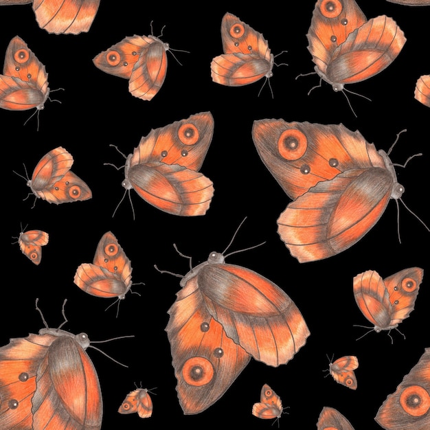 Naadloos patroon met handgetekende kleurrijke vlinders op zwarte achtergrond Digitaal papier met vlinder