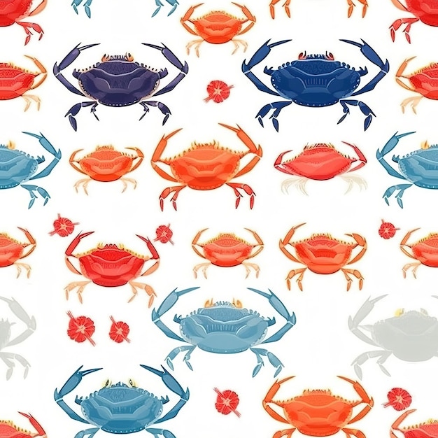 Foto naadloos patroon met krabben op een witte achtergrond.