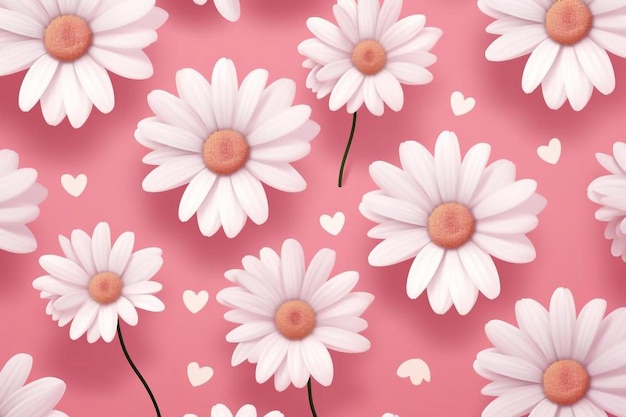 Naadloos patroon met madeliefje bloem en harten op roze achtergrond vector