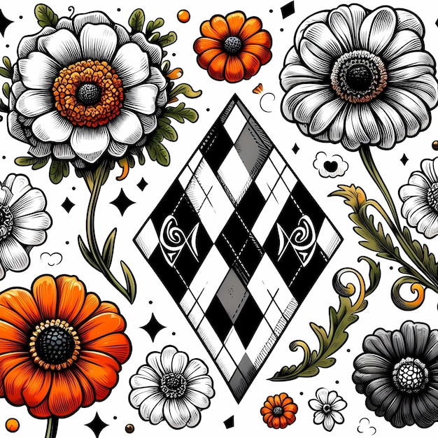 Naadloos patroon met met de hand getekende bloemen in retro stijl Vector illustratie