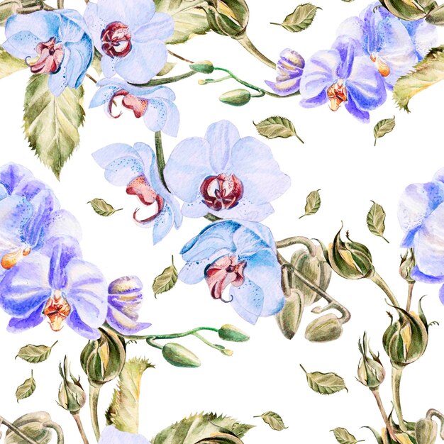 Naadloos patroon met orchideebloem en bladeren