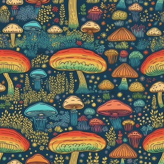 Naadloos patroon met paddenstoelen in het bos.