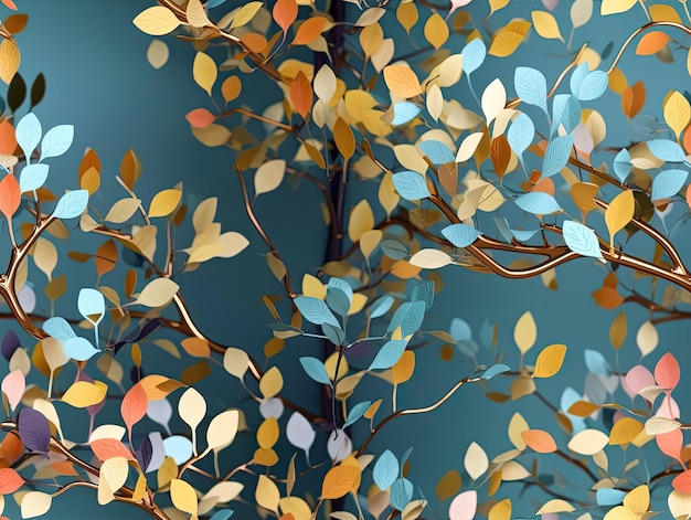 Naadloos patroon met papierboom met bladeren ontwerp behang achtergrondontwerp Generatieve AI