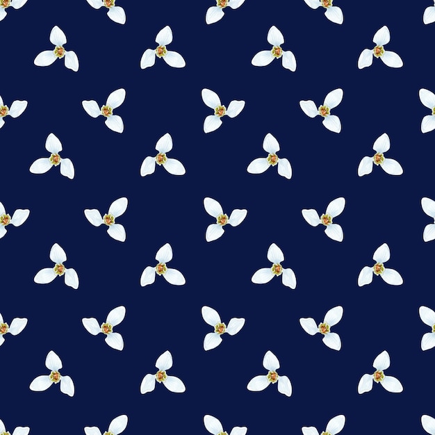 Naadloos patroon met sneeuwklokjes bloemen Aquarel illustratie geïsoleerd op donkerblauwe pagina