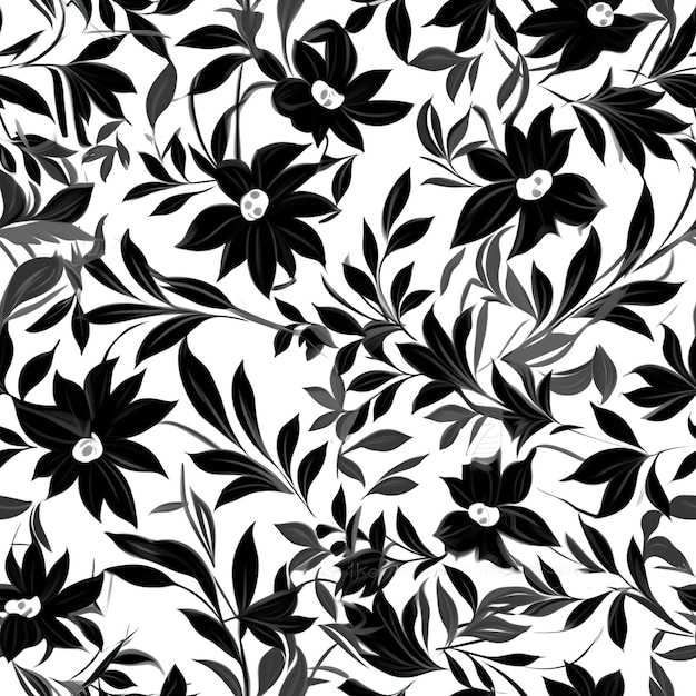 Naadloos patroon met zwarte bloemen op een witte achtergrond.