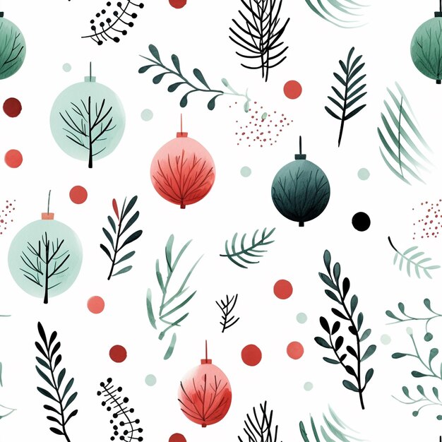 Naadloos patroon Schattig object Kerstdecoratie minimalistisch aquarel ontwerp AI gegenereerd