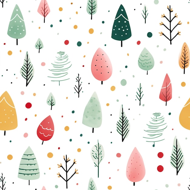 Naadloos patroon Schattig object Kerstdecoratie minimalistisch aquarel ontwerp AI gegenereerd