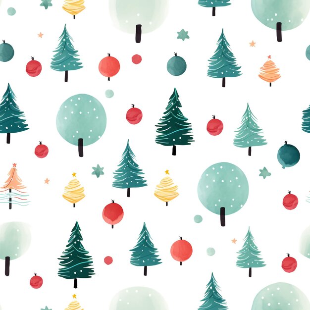 Naadloos patroon Schattig object Kerstdecoratie minimalistisch aquarel ontwerp AI gegenereerd