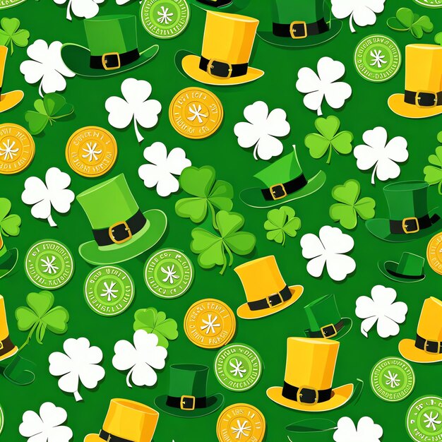 Naadloos patroon St. Patrick's Day met hoed munt en hoefijzer