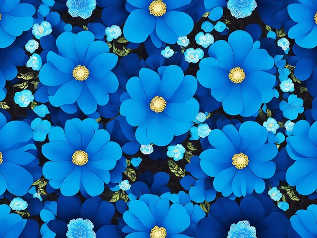 Naadloos patroon stap herhalende patronen ontwerp blauwe bloemen en bladeren met middeleeuwse achtergrond