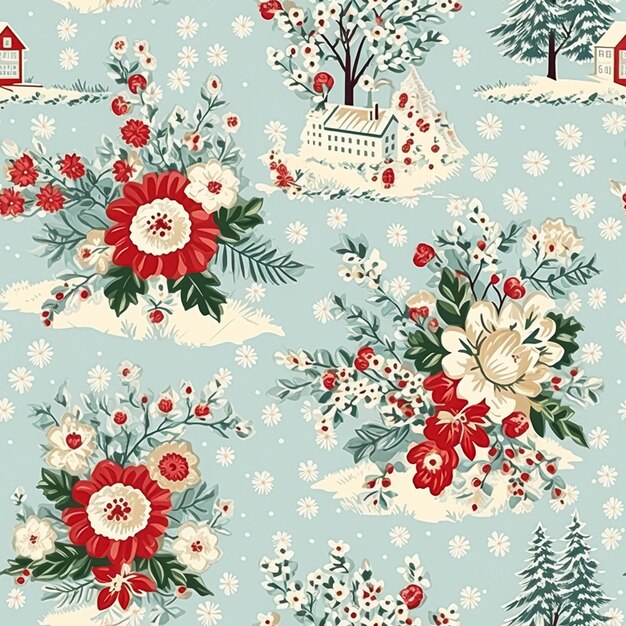 Naadloos patroon tegelbaar kerstvakantie landhuis bloemenstippen afdrukken Engels platteland voor behang inpakpapier, plakboekstof en productontwerpmotief